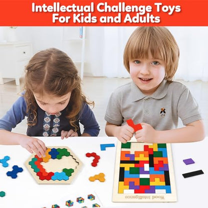 Wooden Puzzles Blocks Brain Teasers Logic Games for Classroom & Party Times,Jigsaw Puzzle Intelligence STEM Montessori Educatioanl IQ Toys Games for Kids Boys Girls Ages 3+ (2 Pack) - style: Puzzle set-2pcs