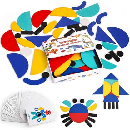 LovesTown Pattern Blocks with Iron Box, Wooden, 96pcs - size: Medium