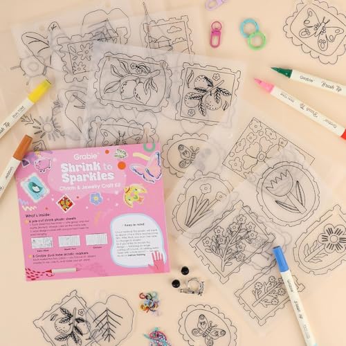 Grabie Shrink Art Craft Kit of 25+ Shapes, Markers & Charms, Bloom Post - color: Bloom Post - For Art Lovers