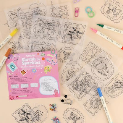 Grabie Shrink Art Craft Kit of 25+ Shapes, Markers & Charms, Retro Vibes - color: Retro Vibes - Beginner Friendly