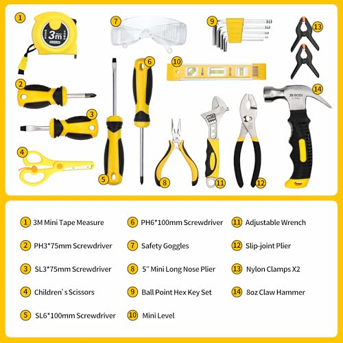 20-Piece Hand Tool Set with Storage Bag for Boys & Girls, Learning Tool Kit for Home DIY