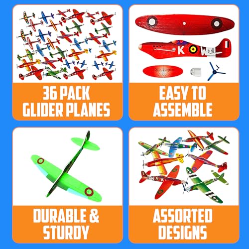 8 Inch Foam Glider Planes (72-Pack) Bomber Airplane Party Favor Toys - size: 72 Pack