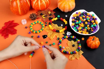 XIANNVXI 10Colours Halloween Pony Letter Beads Set Bracelet Making 640pcs Orange Purple Green White Letter Pony Beads Bulk - color: Halloween C