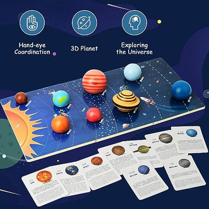 Wooden Solar System Puzzle for Kids Montessori Toys 3D Space Planets Models