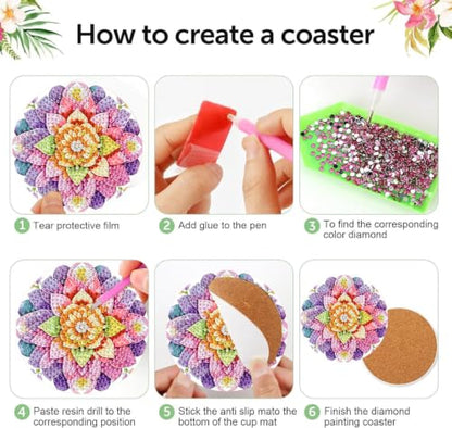 XUCNWL 8 PCS Flowers Diamond Art Coasters Kit for Adults,4X4 Inch - color: Flower-2