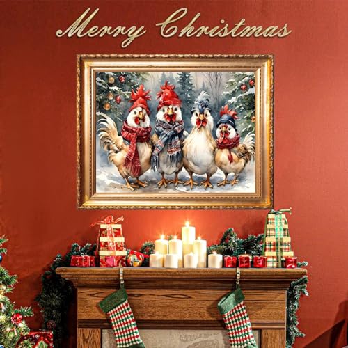 Ekuxom Chicken Diamond Art Kits for Adults, Winter Christmas Diamond Art - color: Chickens