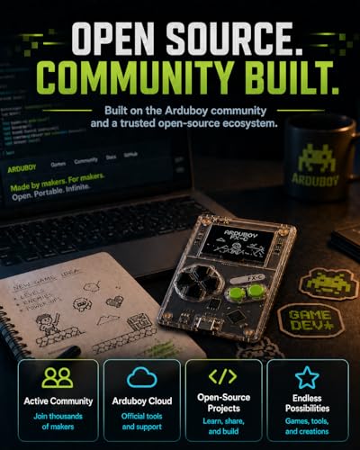 Arduboy FX-C Programmable Open Source 8-Bit Retro Handheld Game Console - 300+ Preloaded Classic Games, STEM Coding Board, USB-C Multiplayer, Credit Card Size Pocket Retro Gaming Device