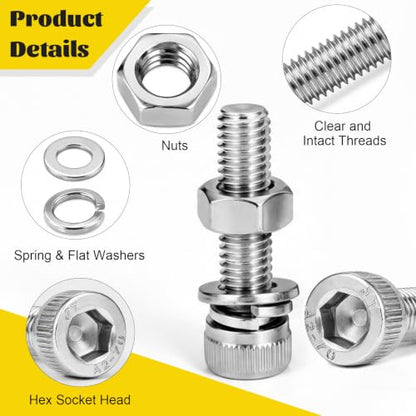 490PCS M4 Socket Screws Assortment Kit, M4x6/8/10/12/16/20/25/30 mm - size: SS M4 490pcs