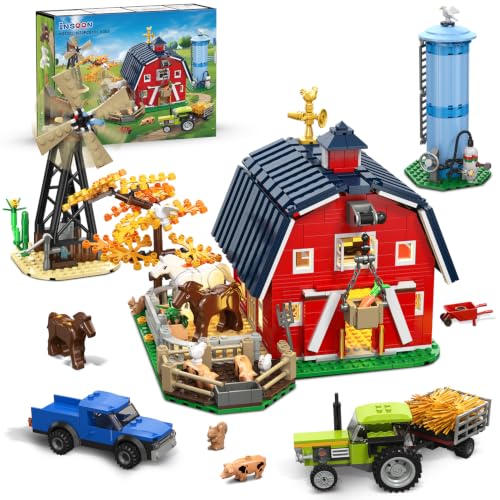 INSOON Western Farm Barn House Building Set with Lights for Boys Girls 8+