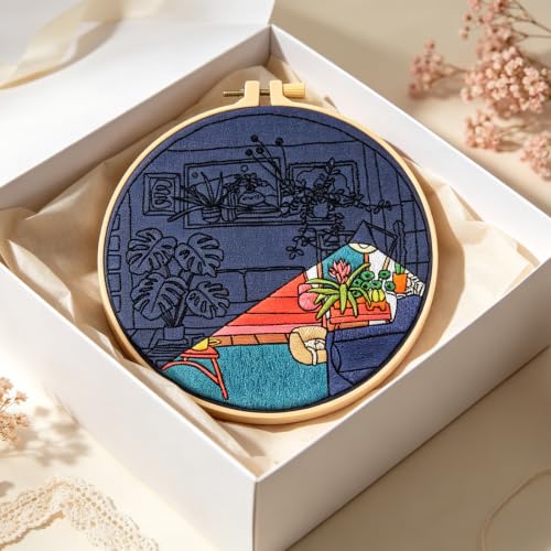 Crafmanoe Plants Embroidery Kits for Beginners Adults, Home Hand Embroidery Starter Kit, Stamped Cross Stitch Kits Needlepoint Kits for Beginners Adult, Embroidery Hoop, Thread, Fabric, Video Tutorial - color: H2121