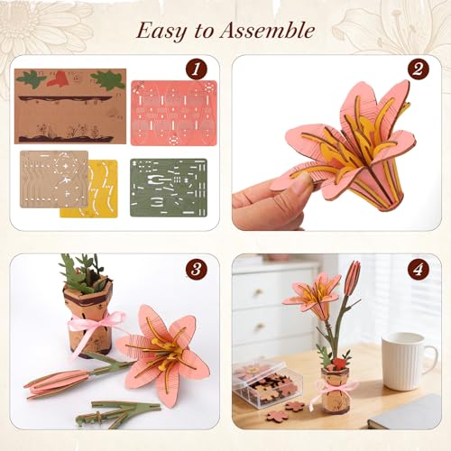BUSOHA 3D Wooden Flower Puzzle for Adults - Lily DIY Craft Kit - style: Lily Flower