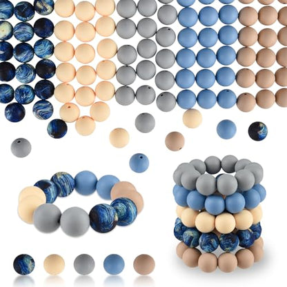 ASTARON 100 Pcs 15mm Starry Blue Silicone Beads for Keychain Making Crafts - color: Light-yellow Blue Grey