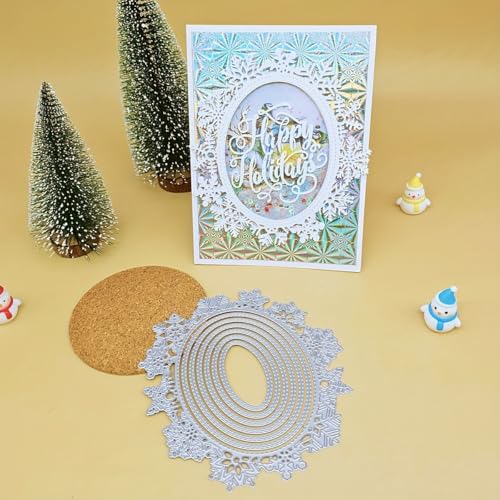 Lapoo Geometric Cutting Die for Scrapbooking - Durable, Cut Stencils for DIY Scrapbook Photo Album Decorative Paper Card, Card Making Supplies (Snowflake Round Frame 5.9 x 5.4 in) - style: Snowflake Round Frame 5.9 x 5.4 in