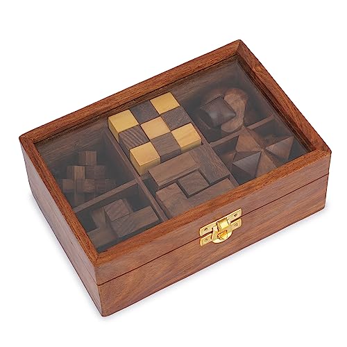 Ajuny Wooden Puzzle Box Set 6 Brain Teaser Games for Teens Adults 3D IQ Toy - style: 6 in 1