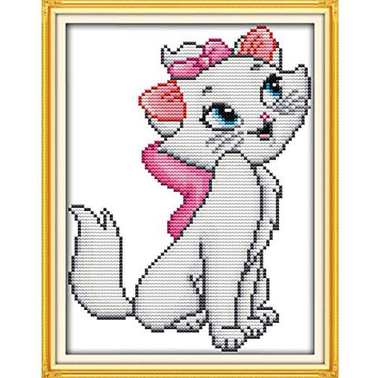 Cross Stitch Stamped Kits Pre-Printed Cross-Stitching Starter Patterns for Beginner Kids or Adults, Embroidery Needlepoint Kits (Pink cat 9.4×13 inch) - color: Pink cat, 9.4×13 inch