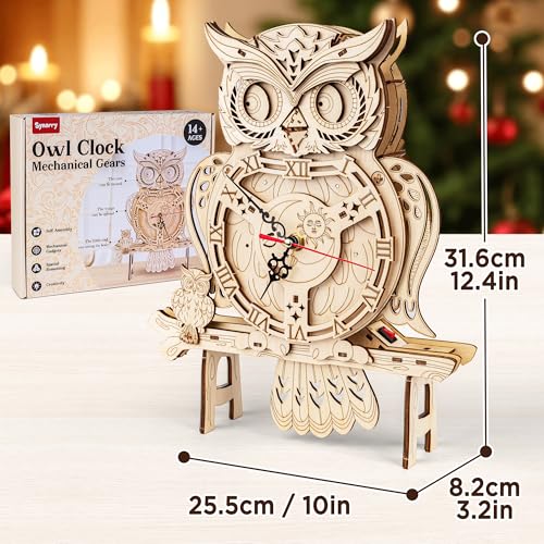 SYNARRY Wooden 3D Puzzles for Adults Model kit Owl Clock - Mechanical Model Building Kit DIY Hobbies for Kids Teens Men Women 126PCS Puzzle Craft Gift Home Decor for Easter Basket Stuffers