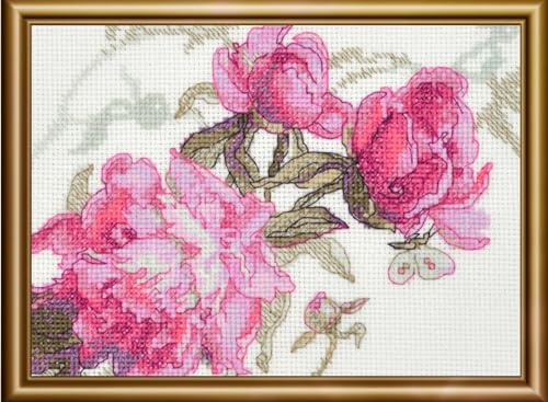 Aine A1010 Peonies. Whisper Counted Cross Stitch Kit 7 x 6 in - size: Peonies. Whisper