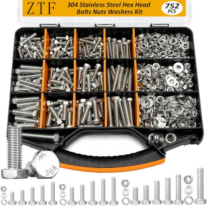 ZTF 752Pcs 304 Stainless Steel Hex Bolts Assortment - color: Silver