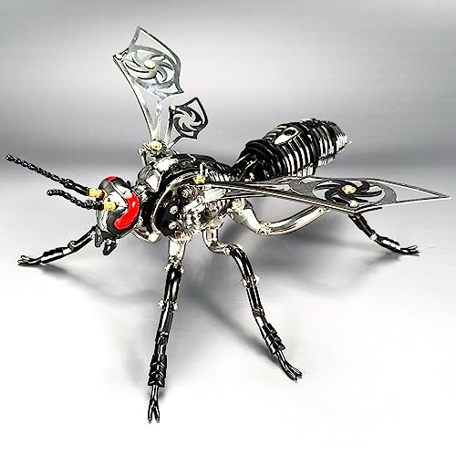 3D Metal Wasp Puzzles for Adults, Black Model Kits Mechanical Building Blocks, Difficult DIY for Assembly Gifts for Men - style: 3D Metal Wasp-Silver Black