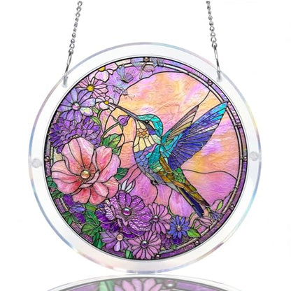 Acrylic Jigsaw Puzzle Suncatcher - Purple Hummingbird - color: Purple Hummingbird, size: L-8.9in*8.9in