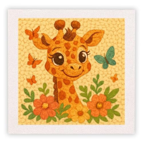 SDOYUNO Punch Needle Kit with Frame for Adults Beginners Kits 9.84 x 9.84 Inch Embroidery Starter Kits Punch Needle Kit with Giraffe Pattern, Threader, Yarns, Rug Punch, DIY Craft Kits (Cyan) - color: cyan