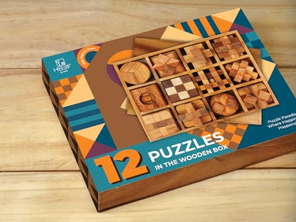 BSIRI 12 in 1 3D Wood Puzzle Box Set - Wooden Brain Teaser Puzzles for Adults Interlocking Toys Games for IQ and Mind Ideal for Patio Decor Desk Office and Unique Gift Hand Game (12 Games) - style: 12 Puzzle Set
