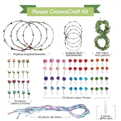 EggSun Flower Crown Making Kit for Girls Kids Gift Tea Party Spring Craft Bracelet DIY Fairy Flower Crown Kit Kids Birthday Party Floral Hair Arts Crafts Spring Easter Gift for Girls 5 6 7 12 Year Old