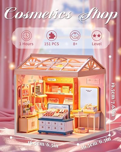 Kisoy DIY Miniature House Kit, Tiny House Kit with Furniture and LED Light, Mini Blocks Model Kit Sets, DIY Crafts/Hobbies Toys for Adults（Beauty Store） - color: Beauty Store