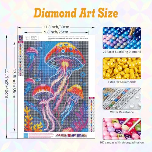 Jellyfish Diamond Art Kits for Adults Beginners 12x16 in, DIY Craft Gift - color: DP-US10