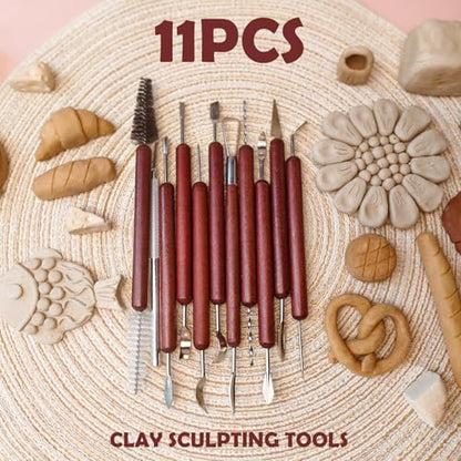 11PCS Clay Sculpting Tools Kit, Polymer Clay Tools for Pottery, Double-Head Ceramics Tool for Carving, Air Dry Clay, Pottery Kiln, Pottery Wheel, Shaping, Molding, Modeling, Adults, Students, Supplies - color: 11PCS