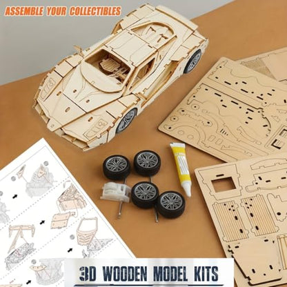 Wooden Buildable Car Model Kit – 87-Piece Self-Assembly Vehicle Toy, Handcrafted Puzzle Project for Kids and Adults (9.4 x 4.3 x 2.4 in)