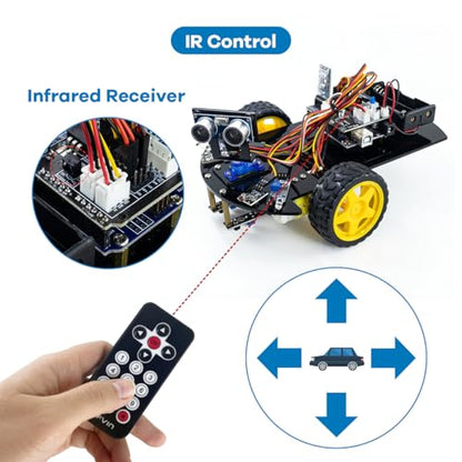 LAFVIN 2WD Smart Robot Car Kit V2 with Bluetooth, IR Remote, Obstacle Avoidance, Line Tracking, Light Seeking, Follow Object Functions, STEM Educational Robotics Kit with Tutorial - size: V2