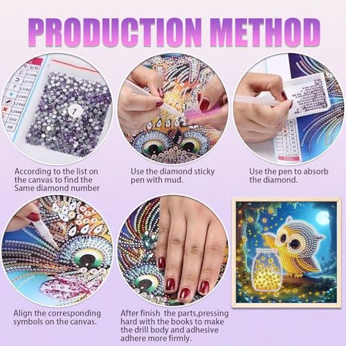 JATOK Diamond Art Kits for Adults, Cute Owl, Special-Shaped Gems - color: Magenta