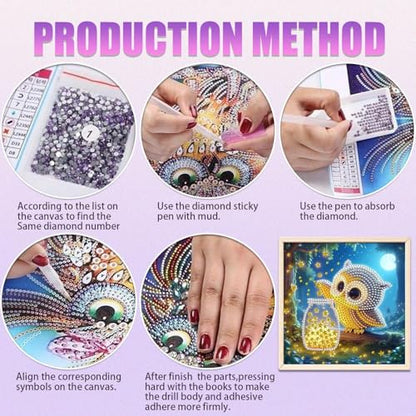 JATOK Diamond Art Kits for Adults, Cute Owl, Special-Shaped Gems - color: Magenta