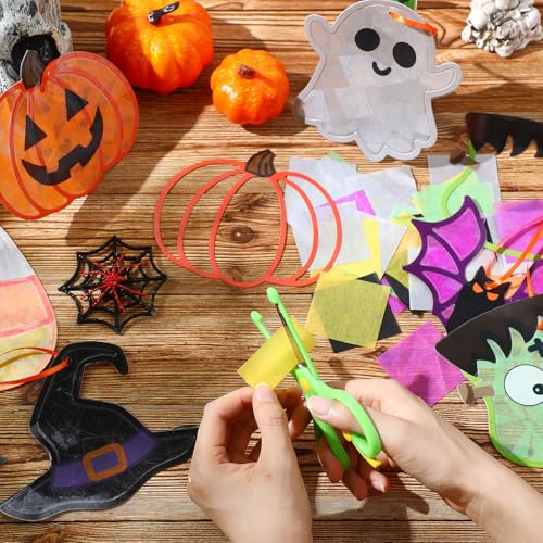 Feifeiya 24 Set Halloween Suncatcher Crafts with Tissue Paper Ornaments - style: Halloween