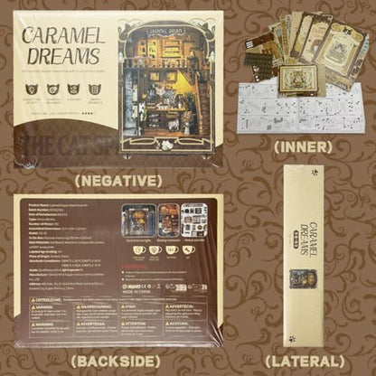 DIY Dollhouse Kit for Adults 2D Stereo Assembly Night Light Sensing Wooden Bookend Jigsaw Building Model (Caramel Dreams) - color: Caramel Dreams