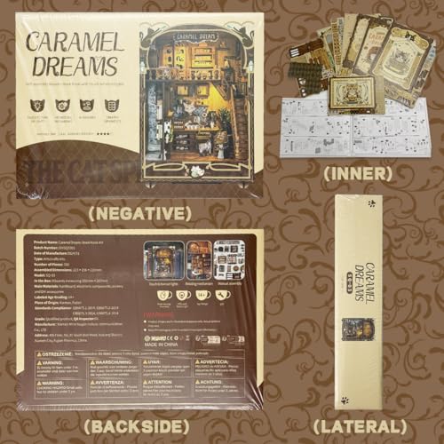 DIY Dollhouse Kit for Adults 2D Stereo Assembly Night Light Sensing Wooden Bookend Jigsaw Building Model (Caramel Dreams) - color: Caramel Dreams