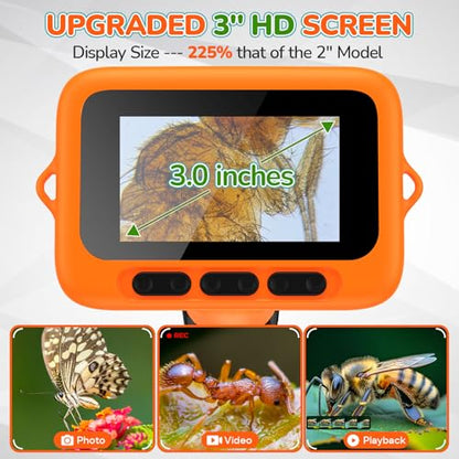 Kids Digital Microscope with 3-Inch Screen: STEM Toy Science Gift Ages 4-12 - color: Orange