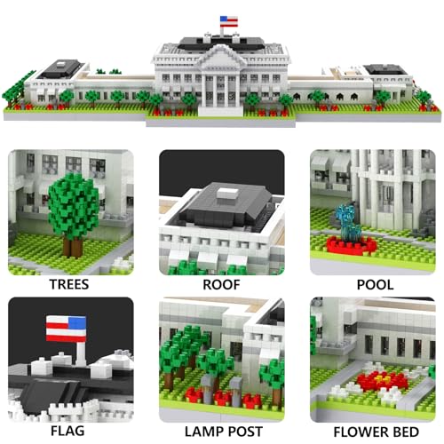 CAXIMSY White House Model Micro Mini Building Block Sets for Adults Architecture Landmark Series Kit Toy Gift for Kids 3000 Pieces - color: White House