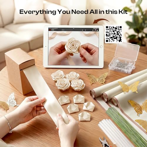 Caydo Ivory Ribbon Rose Bouquet for Gifts - color: Ivory