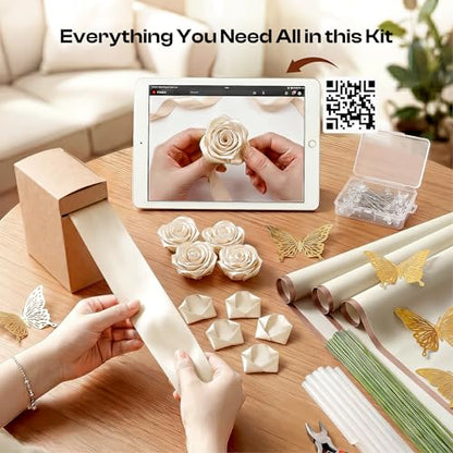 Caydo Ivory Ribbon Rose Bouquet for Gifts - color: Ivory