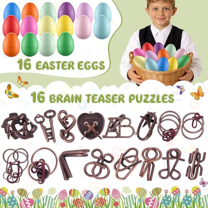 16 Pack Easter Eggs Filled with Brain Teaser Puzzles Toys, Easter Basket Stuffers for Kids Teens Adults, Easters Egg Fillers for Kids Boys Girls, Easters Eggs Hunt Game, Classroom Prize Supplies - style: 16 PC