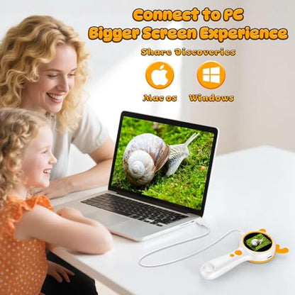 Kids Microscope Orange Deer - Digital Handheld STEM Kit & 1080P Camera (600x Zoom) - Portable Science Toy for Outdoor Camping & Backyard Fun - Gift for Boys & Girls Age 5-12