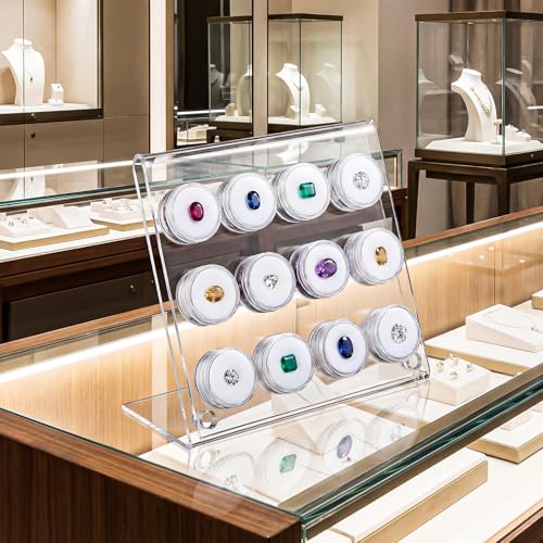 Yalikop Acrylic Gem Jar Display Stand for Gemstones, Stand with 12 Jars - style: Stand with 12 Jars