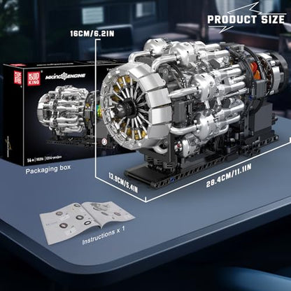 Mould King 10216 Turbojet Engine Building Sets, Mechanical Aviation Aircraft Engine Model Kit That Runs, Build Your Own STEM Model Engine, Gift for Age 14+/Adult Collections Enthusiasts (1214+ PCS) - style: MK-10216