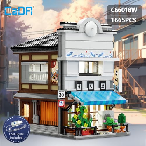 CaDA Master Japanese Sushi House Building Block Set C66018W Creative City Brick Kit with Lights，1665PCS Street House Idea Gift for Adults - color: C66018w