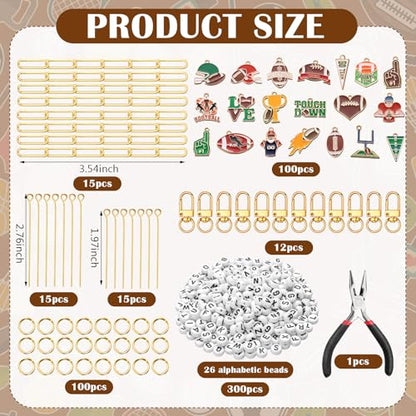 CraftyDream 558 Pcs Football Charm Keychain Making Kit DIY Name Bead Craft - style: Football