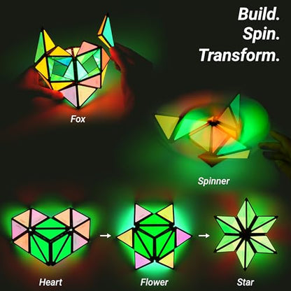 TOSY Magnet Pyramid Glow - 1 Cube Transforms into 1 Billion Shapes, 12 Pieces, 243 Rare Earth Magnets, Glowing, Holographic Design Magnet Tiles Creative Puzzle STEM/STEAM Toy - color: Glow (Set of 1)