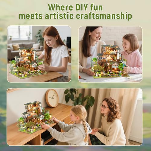 DIY Miniature House Kit with LED Lights, Bamboo Spring Courtyard Wooden Mini House Building Kit for Adults & Teens, Creative Crafts for Women, Friends & Hobbyists - style: Bamboo Spring Courtyard