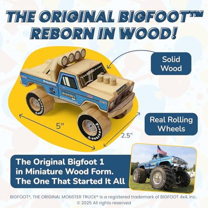 DIY Bigfoot 1 Monster Truck Wooden Kit w/Stickers (Small 5")- Officially Licensed Kids Building Kit - Wood Building Kits for Kids & Stem Toys for Ages 5-8 Years - Arts & Crafts Kits for Children